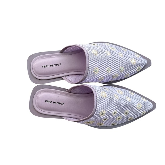 Free People Becky Daisy Pointed Toe Mule Stormy Lavender Embroidered Size 8 New - Picture 4 of 8